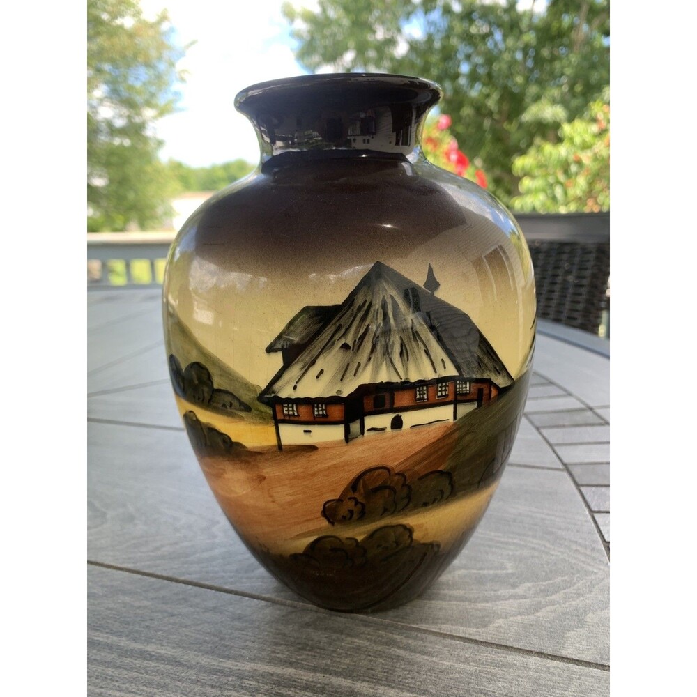 Vintage Handgemalt Vase Scenic Landscape 8 inches. Harmersbach